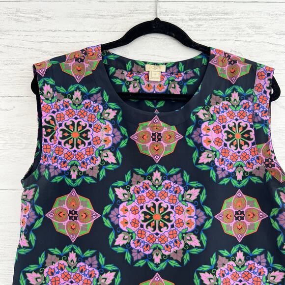 J. Crew Pink and Black Mandala Print Sleeveless Blouse Size S - Picture 3 of 7